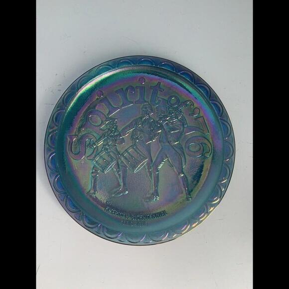 Blue Carnival Glass Spirit of ‘76 American Bicentennial Decorative Plate 1976 - Picture 2 of 8